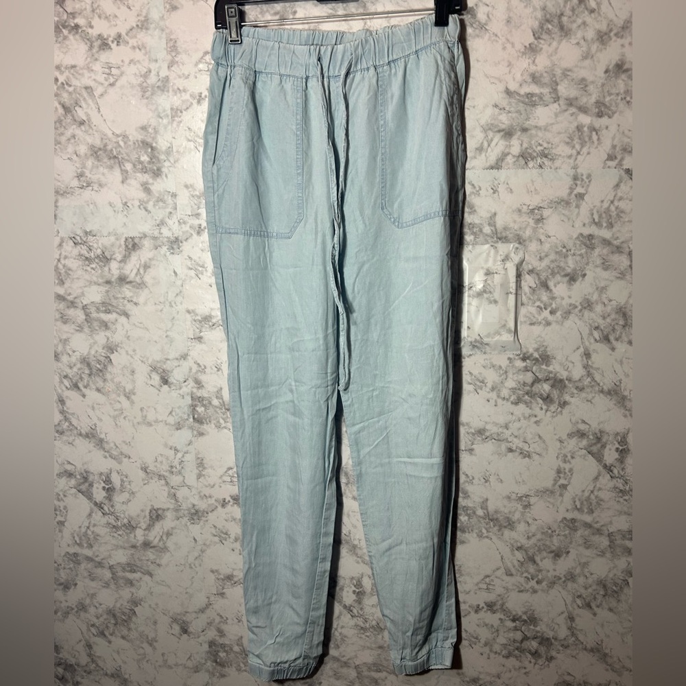Love Tree chambray drawstring pants elastic waist/ankle cuffs Sz M EUC    1